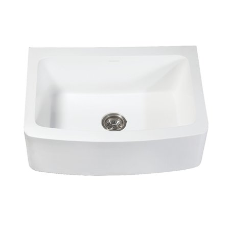 GOURMETIER GKFA30229 Solid Surface 30" x 22" Farmhouse Sgl Bowl Kitchen Sink, Wht GKFA30229